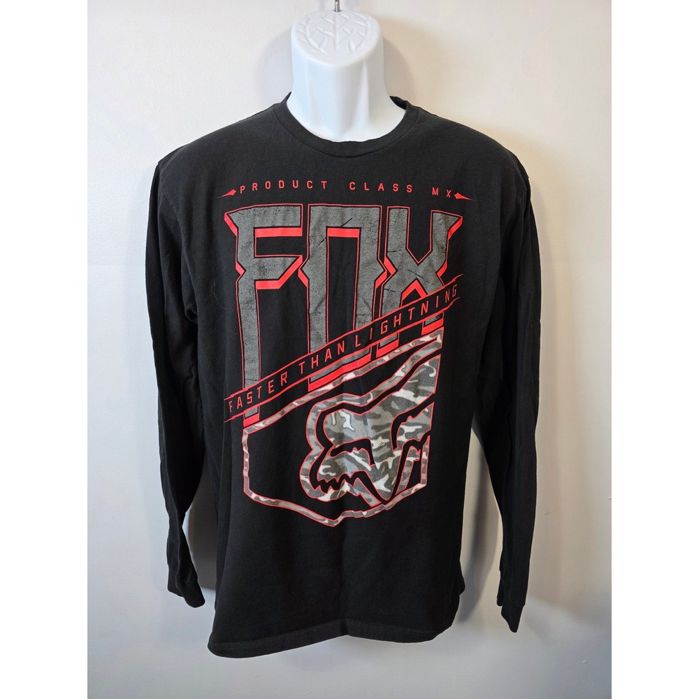 Fox Racing Buckle Premium Fit Long Sleeve Shirt Black Red Camo Mens M MX Graphic